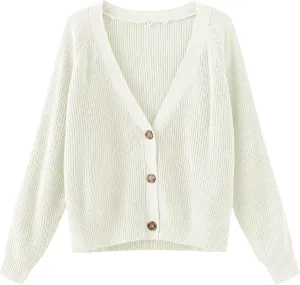 TASAMO Women's Long Sleeve Knit Sweater Open Front Cardigan Button Loose Outerwear
