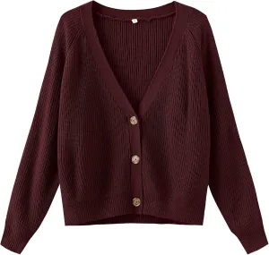 TASAMO Women's Long Sleeve Knit Sweater Open Front Cardigan Button Loose Outerwear