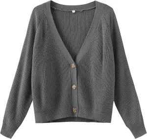 TASAMO Women's Long Sleeve Knit Sweater Open Front Cardigan Button Loose Outerwear
