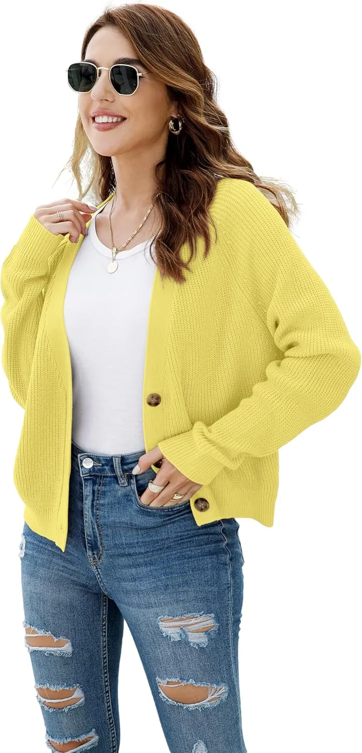 TASAMO Women's Long Sleeve Knit Sweater Open Front Cardigan Button Loose Outerwear