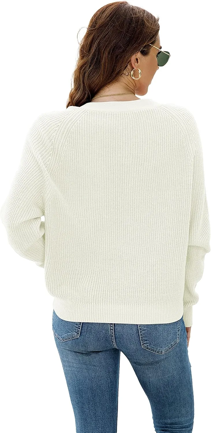 TASAMO Women's Long Sleeve Knit Sweater Open Front Cardigan Button Loose Outerwear
