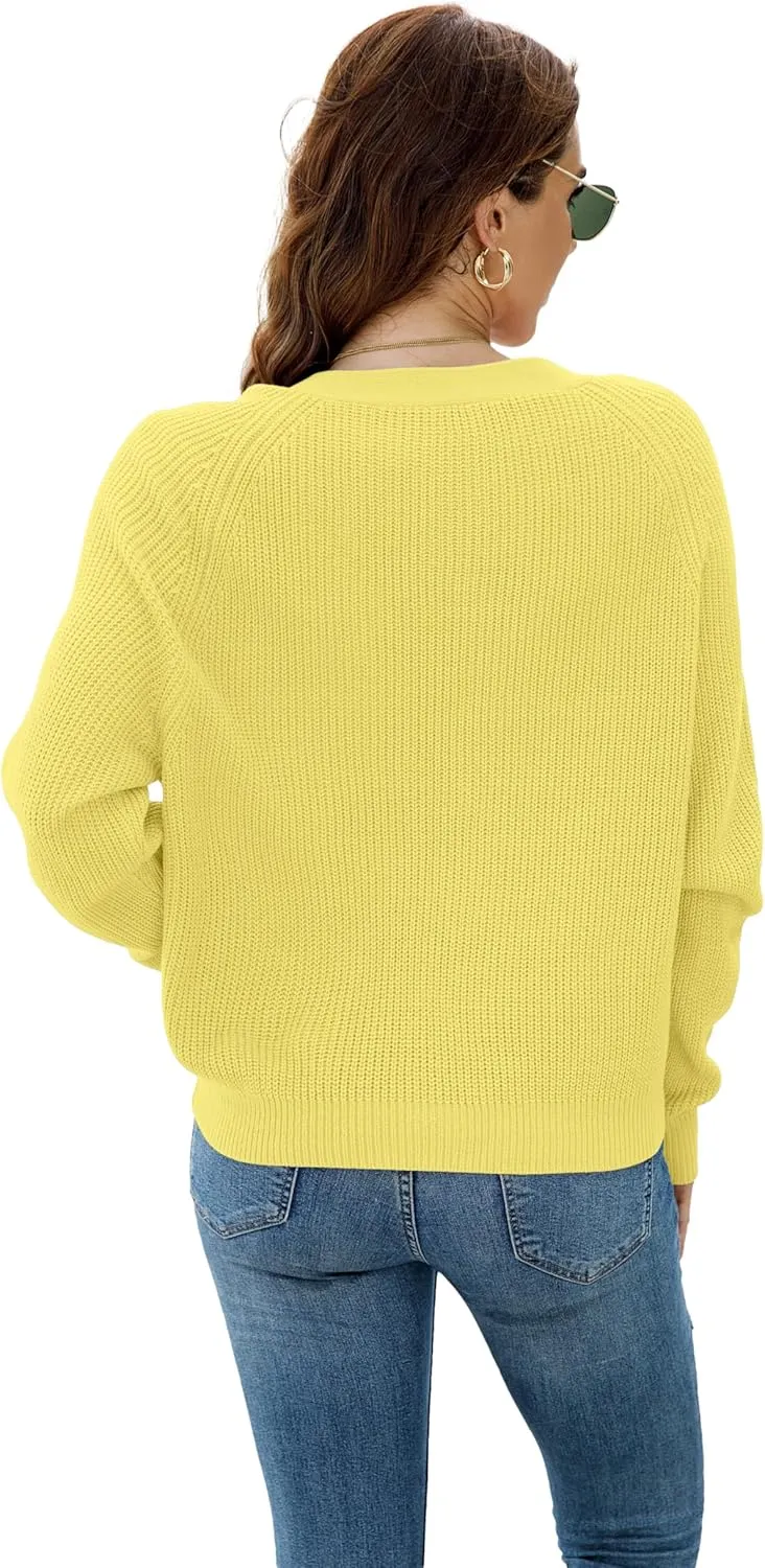 TASAMO Women's Long Sleeve Knit Sweater Open Front Cardigan Button Loose Outerwear