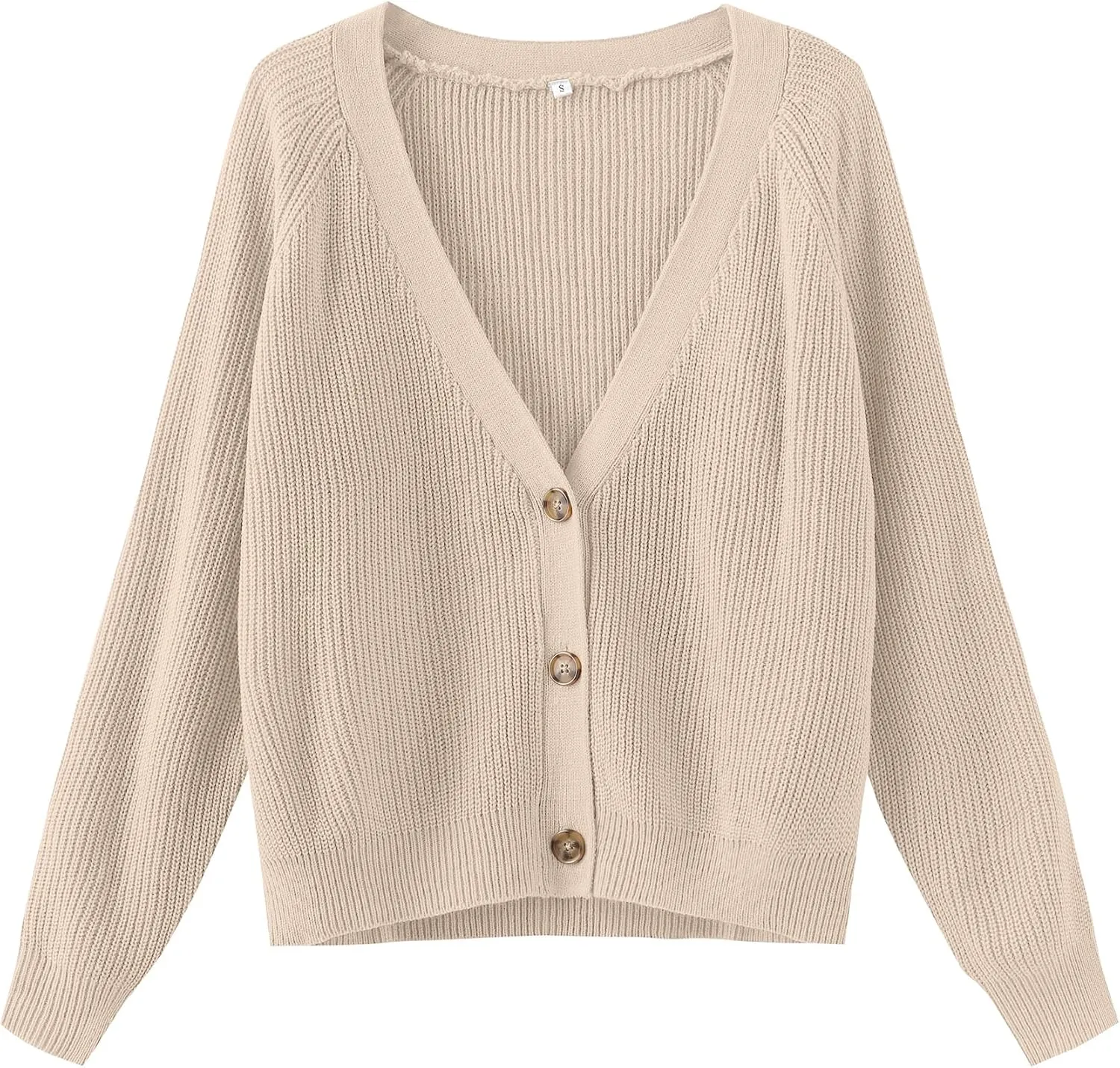 TASAMO Women's Long Sleeve Knit Sweater Open Front Cardigan Button Loose Outerwear