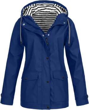 Tcremisa Women's Raincoats Waterproof Rain Jacket Lightweight Active Outdoor Hooded Trench Coats Zip Up Windbreaker