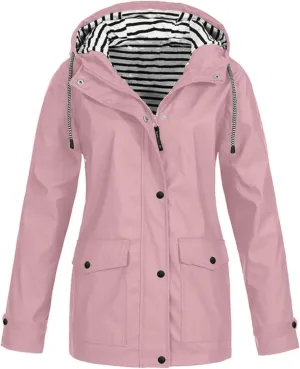 Tcremisa Women's Raincoats Waterproof Rain Jacket Lightweight Active Outdoor Hooded Trench Coats Zip Up Windbreaker