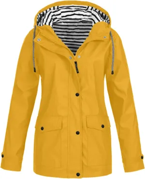 Tcremisa Women's Raincoats Waterproof Rain Jacket Lightweight Active Outdoor Hooded Trench Coats Zip Up Windbreaker