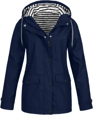 Tcremisa Women's Raincoats Waterproof Rain Jacket Lightweight Active Outdoor Hooded Trench Coats Zip Up Windbreaker
