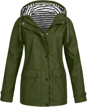 Tcremisa Women's Raincoats Waterproof Rain Jacket Lightweight Active Outdoor Hooded Trench Coats Zip Up Windbreaker