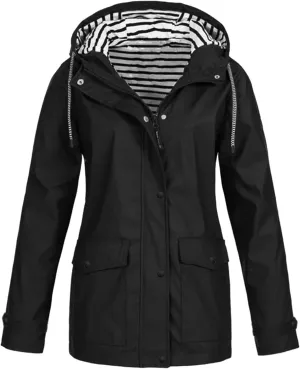 Tcremisa Women's Raincoats Waterproof Rain Jacket Lightweight Active Outdoor Hooded Trench Coats Zip Up Windbreaker