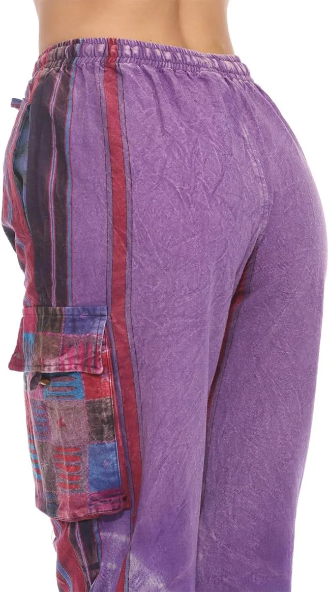 THE COLLECTION ROYAL Unisex Hippie Stonewashed Bohemian Casual Rave Festival Harem Drawstring Boho Trouser Pants
