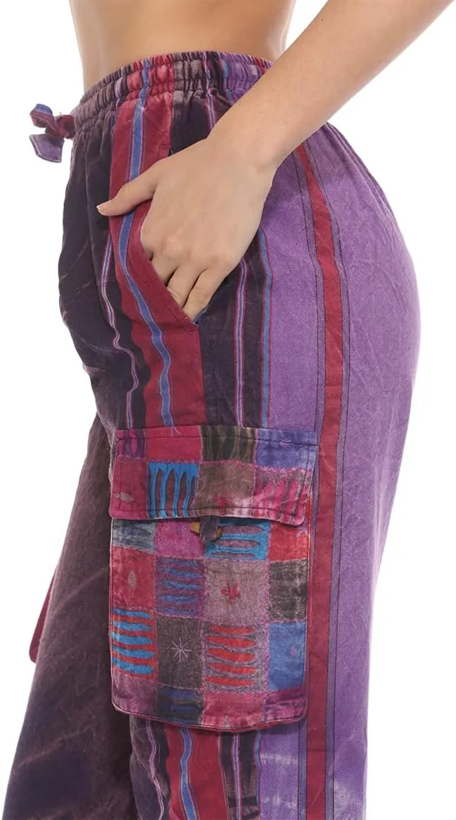 THE COLLECTION ROYAL Unisex Hippie Stonewashed Bohemian Casual Rave Festival Harem Drawstring Boho Trouser Pants