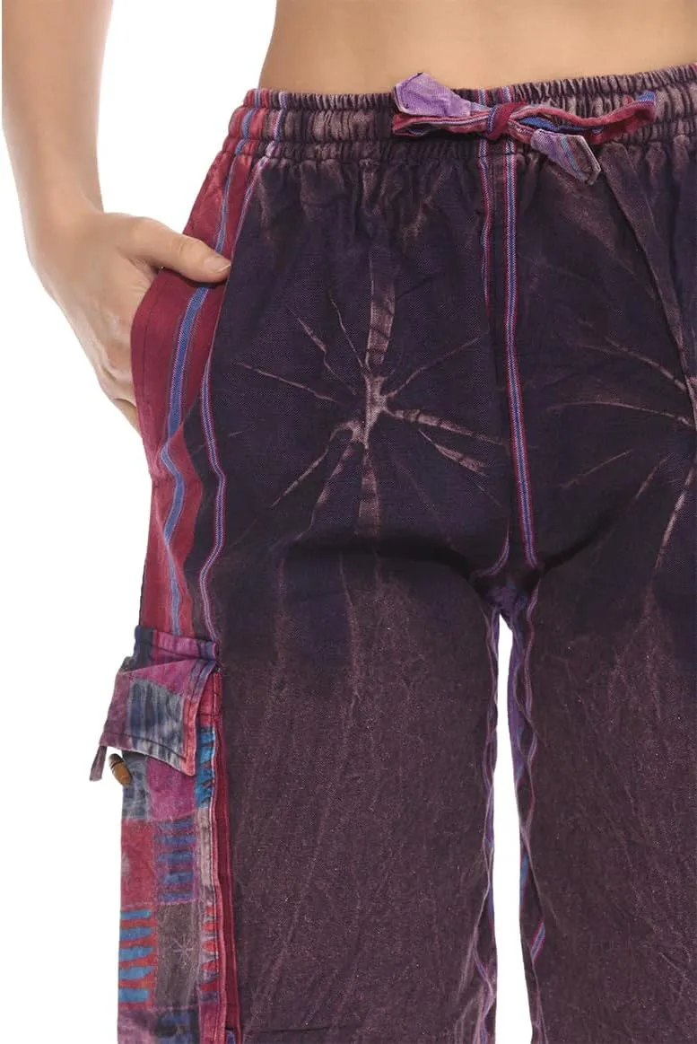 THE COLLECTION ROYAL Unisex Hippie Stonewashed Bohemian Casual Rave Festival Harem Drawstring Boho Trouser Pants