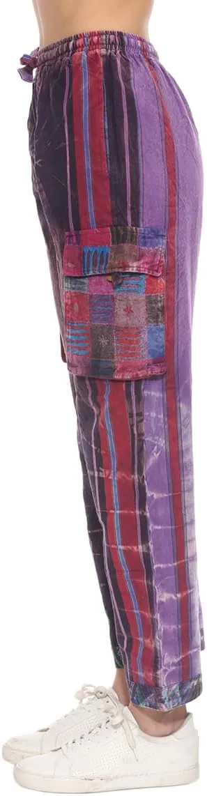 THE COLLECTION ROYAL Unisex Hippie Stonewashed Bohemian Casual Rave Festival Harem Drawstring Boho Trouser Pants