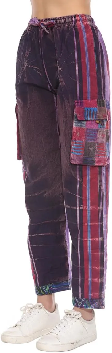 THE COLLECTION ROYAL Unisex Hippie Stonewashed Bohemian Casual Rave Festival Harem Drawstring Boho Trouser Pants