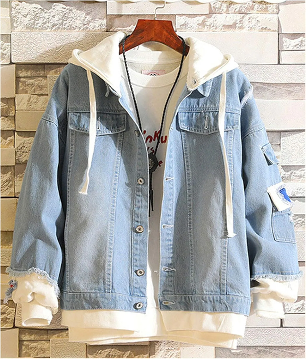 Tiger Denim Hoodies Jean False Two Pieces Denim Jacket Coats Button Down Hoodie Sweatshirts for Teen Adult