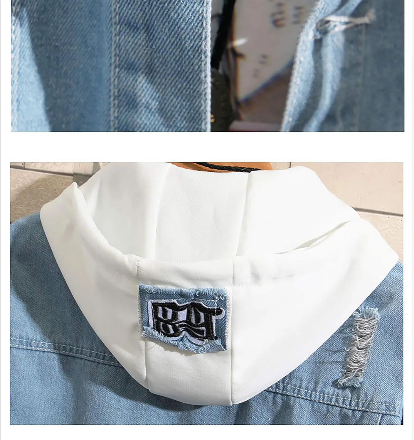 Tiger Denim Hoodies Jean False Two Pieces Denim Jacket Coats Button Down Hoodie Sweatshirts for Teen Adult