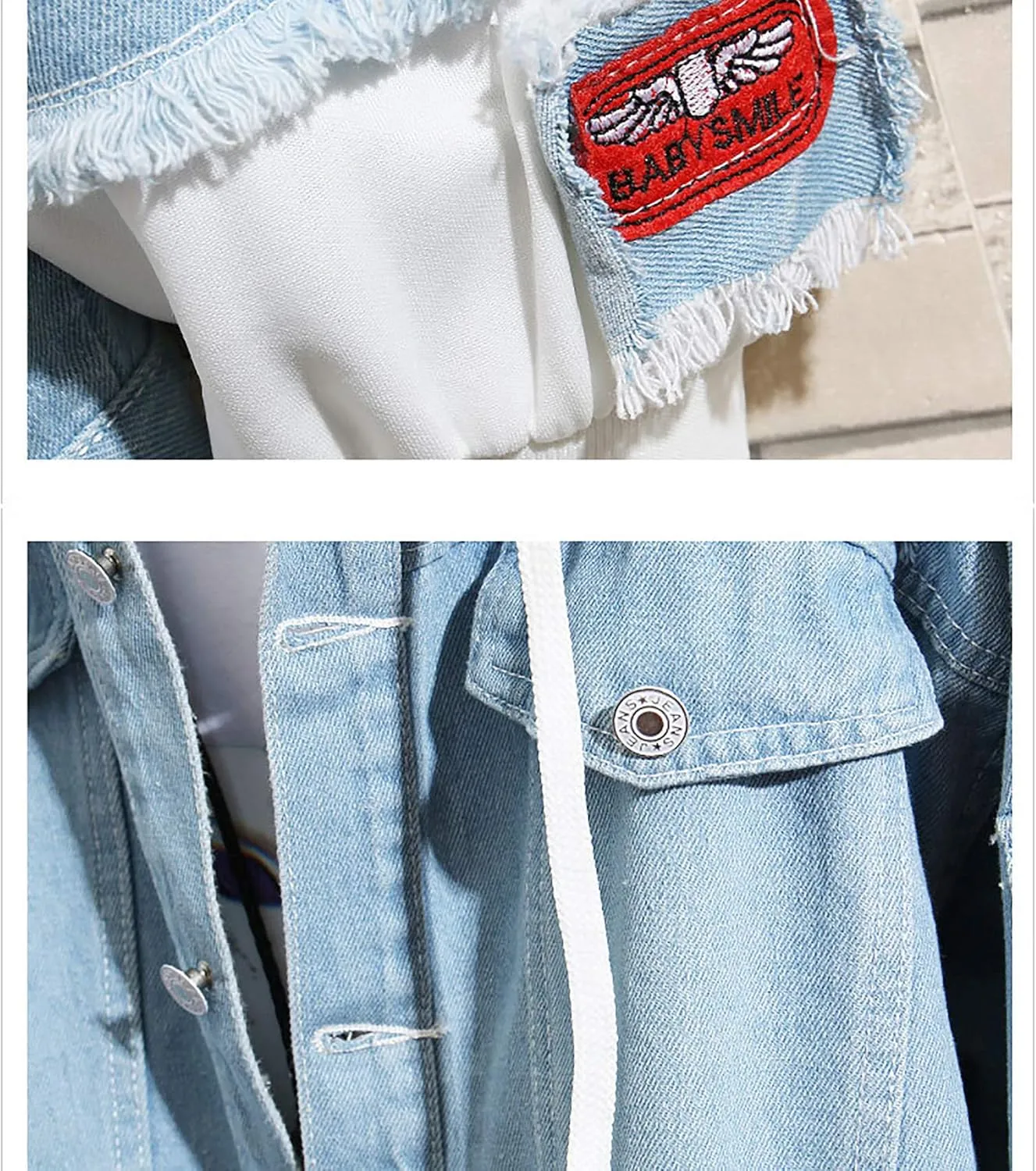 Tiger Denim Hoodies Jean False Two Pieces Denim Jacket Coats Button Down Hoodie Sweatshirts for Teen Adult