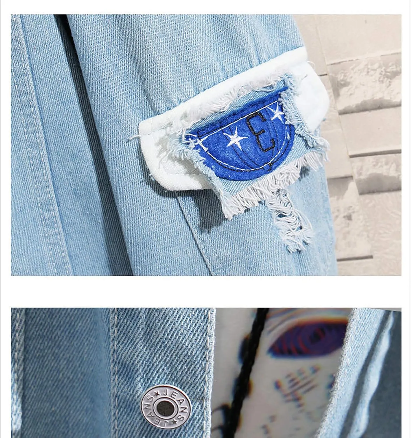 Tiger Denim Hoodies Jean False Two Pieces Denim Jacket Coats Button Down Hoodie Sweatshirts for Teen Adult