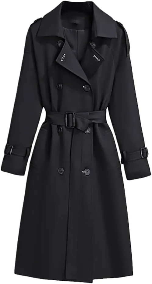 Trench Coat For Women Double Breasted Coats And Jackets Winter Tie Waist Long Coat
