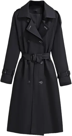 Trench Coat For Women Double Breasted Coats And Jackets Winter Tie Waist Long Coat