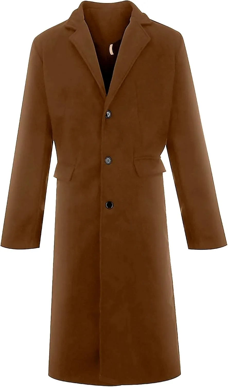 Trench Coat Men Casual Slim Fit Notched Collar Long Jacket Overcoat Single Breasted Pea Coat wih Pockets