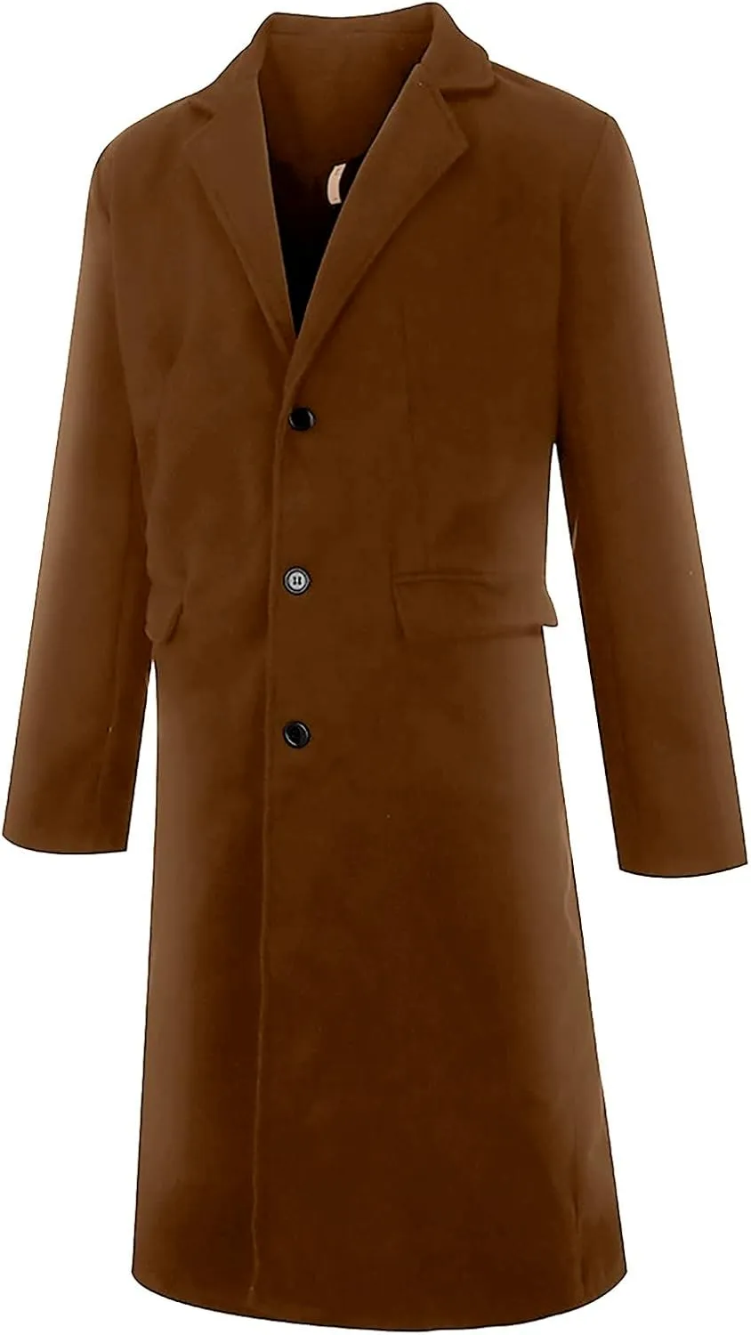 Trench Coat Men Casual Slim Fit Notched Collar Long Jacket Overcoat Single Breasted Pea Coat wih Pockets