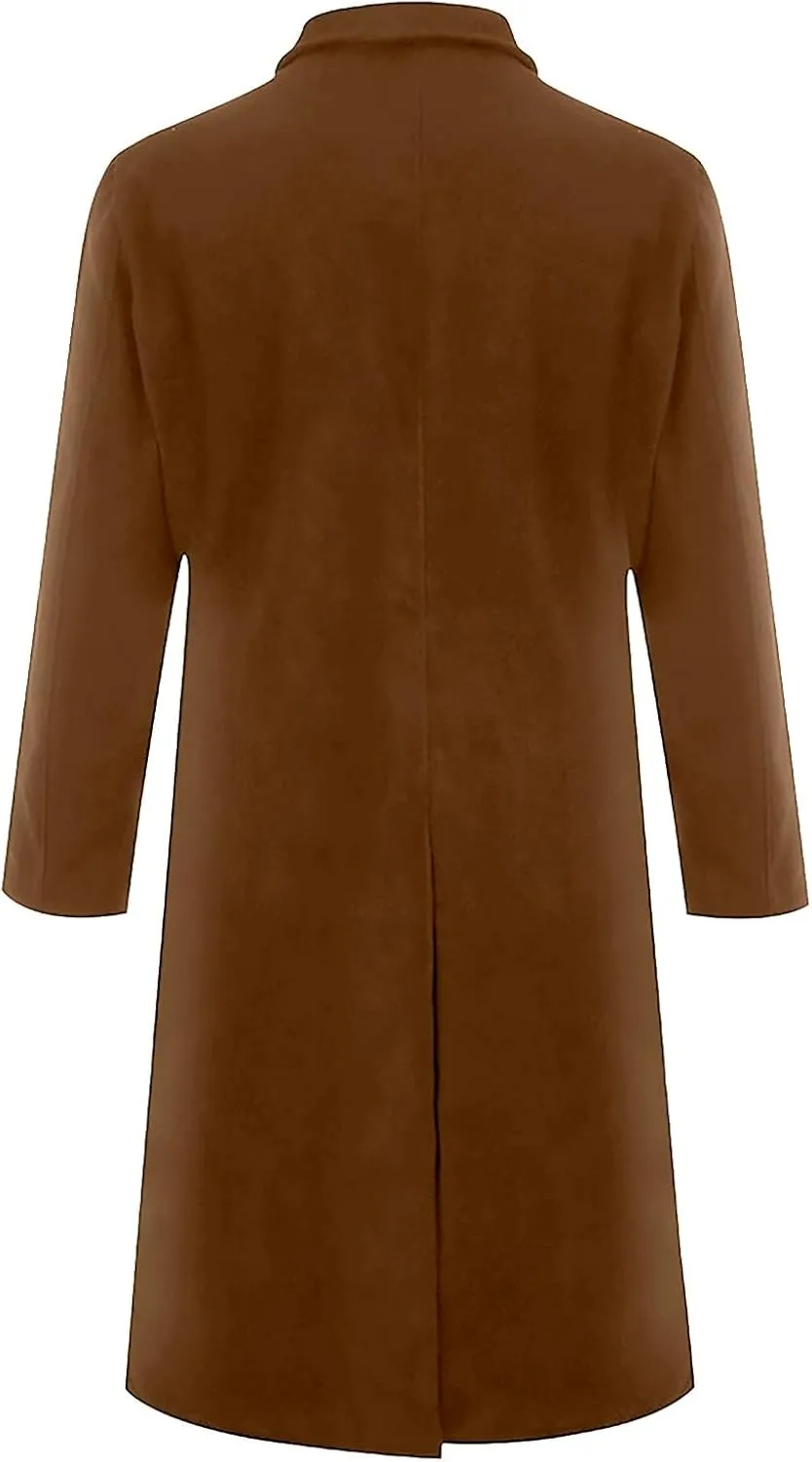 Trench Coat Men Casual Slim Fit Notched Collar Long Jacket Overcoat Single Breasted Pea Coat wih Pockets