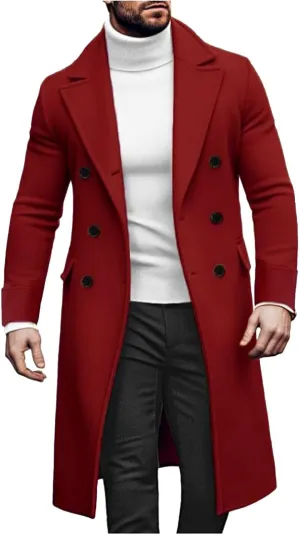 Trench Coat Men Slim Fit Notch Lapel Double Breasted Top Coat Winter Warm Cotton Business Long Jacket Overcoat