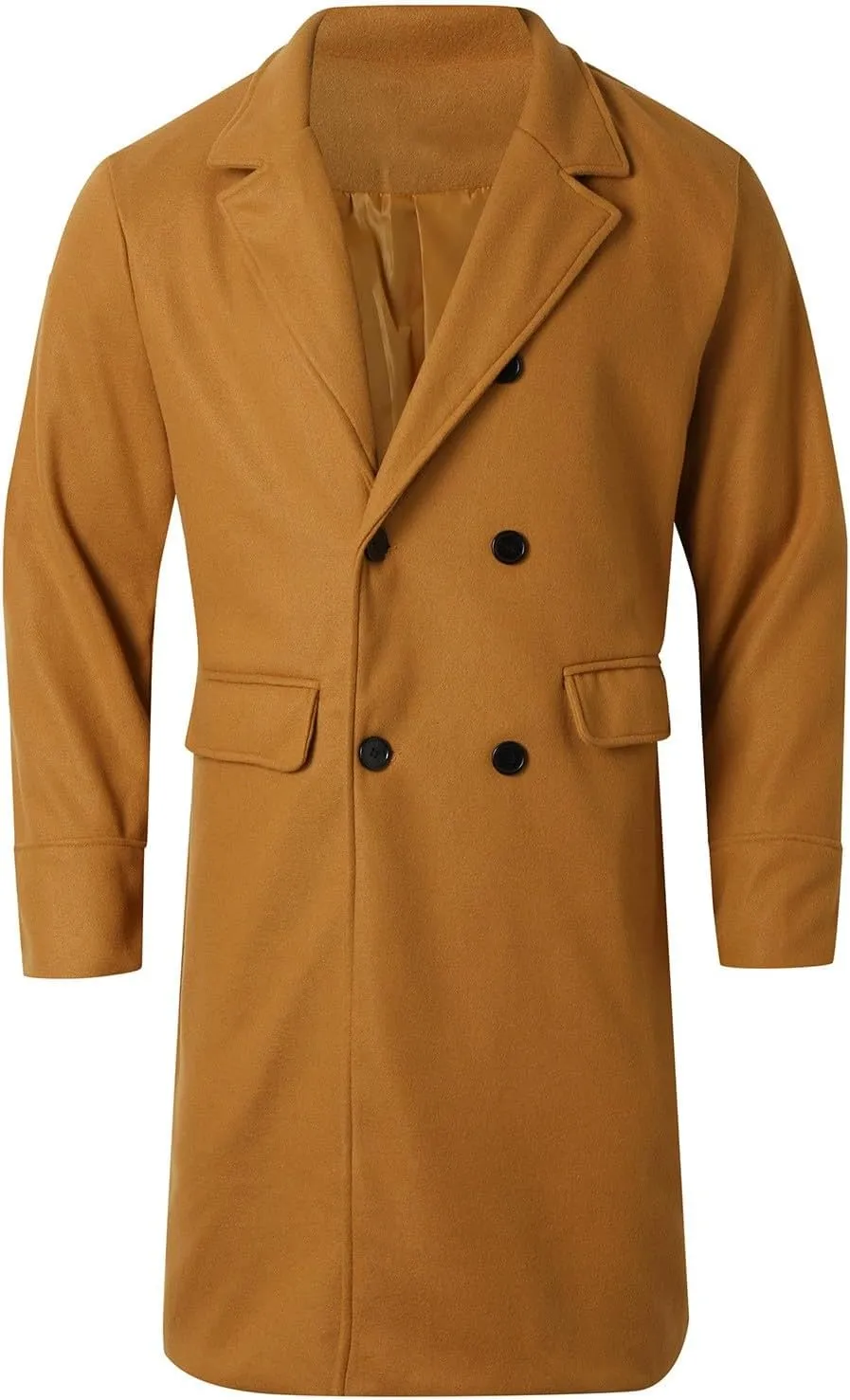 Trench Coat Men Slim Fit Notch Lapel Double Breasted Top Coat Winter Warm Cotton Business Long Jacket Overcoat