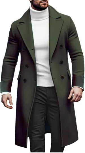 Trench Coat Men Slim Fit Notch Lapel Double Breasted Top Coat Winter Warm Cotton Business Long Jacket Overcoat