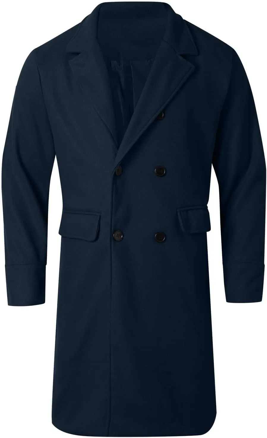 Trench Coat Men Slim Fit Notch Lapel Double Breasted Top Coat Winter Warm Cotton Business Long Jacket Overcoat
