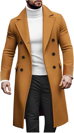 Trench Coat Men Slim Fit Notch Lapel Double Breasted Top Coat Winter Warm Cotton Business Long Jacket Overcoat