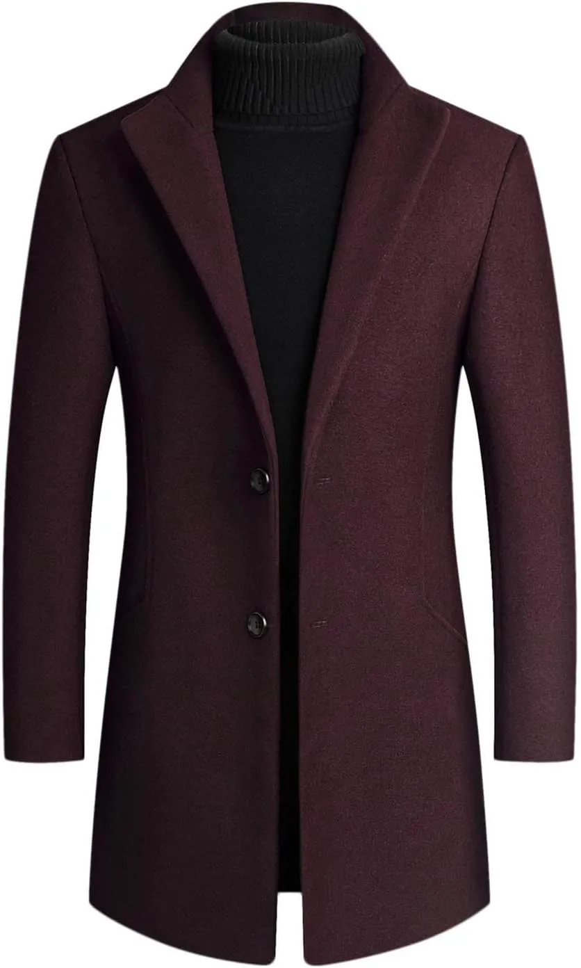 Trench Coat Men Wool Blend Slim Fit Top Coat Single Breasted Business Overcoat Peacoat Men's