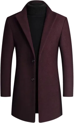 Trench Coat Men Wool Blend Slim Fit Top Coat Single Breasted Business Overcoat Peacoat Men's