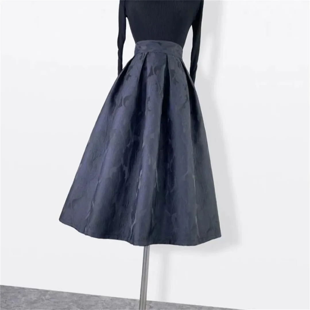 Trend Korean Style Women's Autumn Winter Vintage Elegant High Waist Pleated Long Midi Skirt Office Work