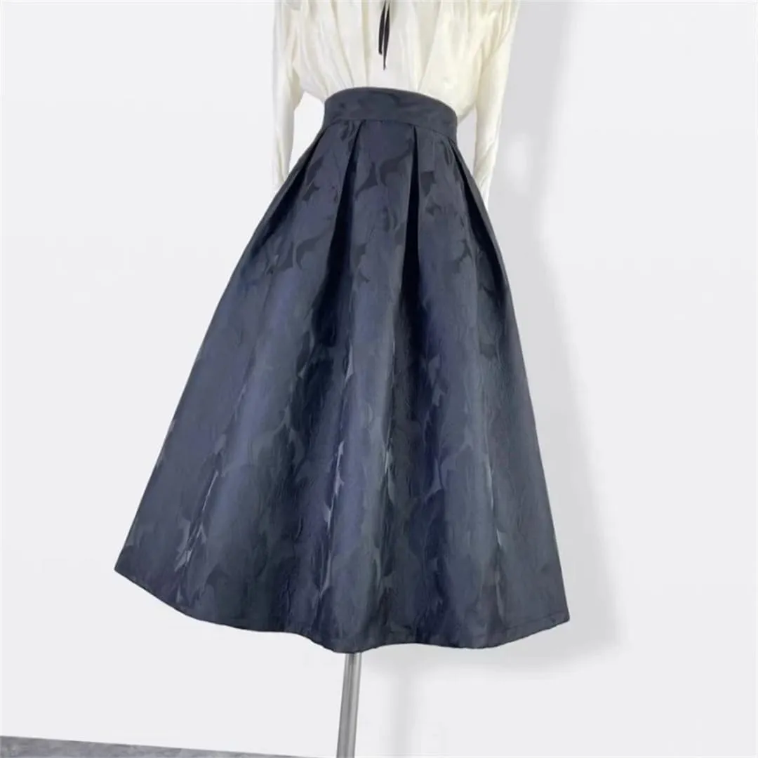 Trend Korean Style Women's Autumn Winter Vintage Elegant High Waist Pleated Long Midi Skirt Office Work