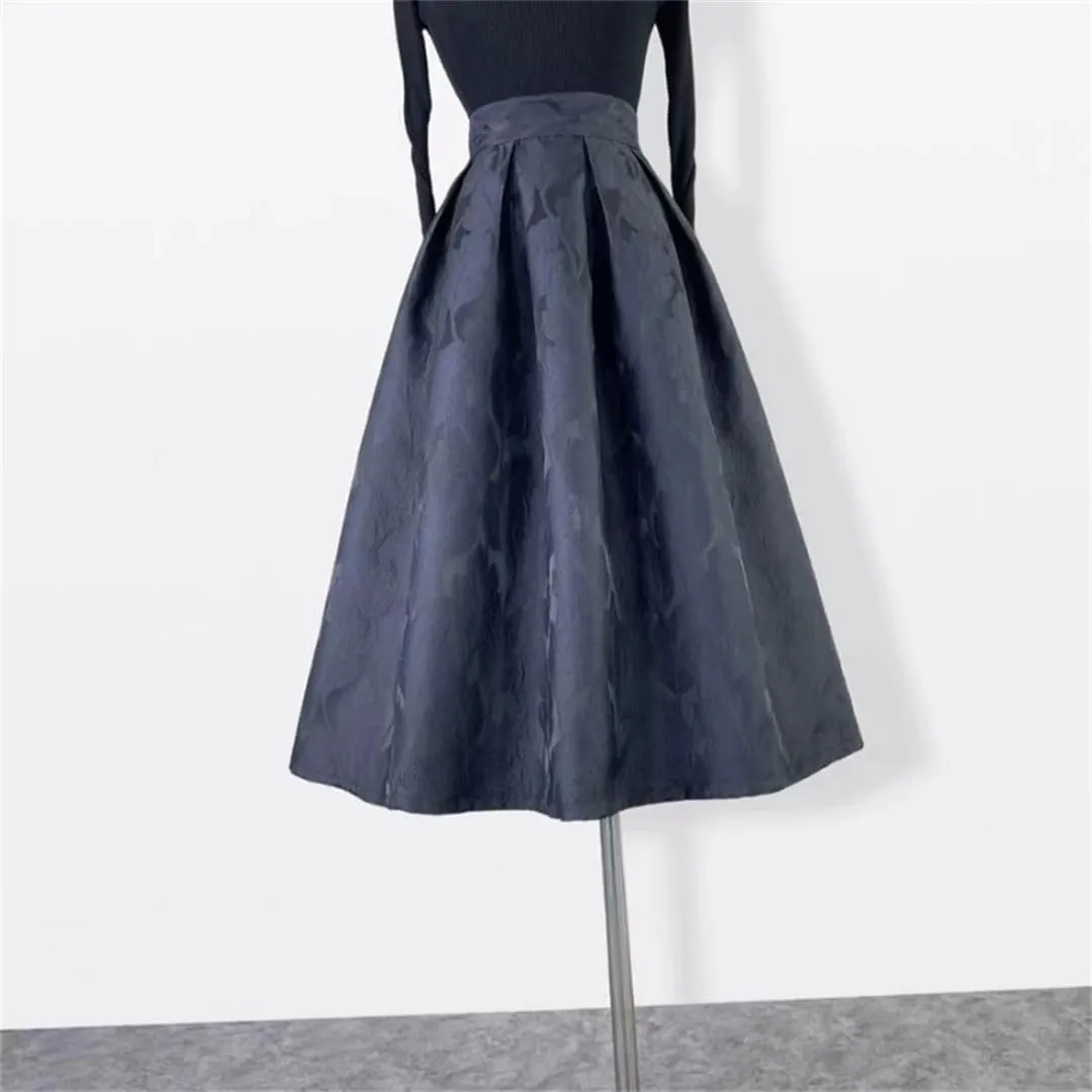 Trend Korean Style Women's Autumn Winter Vintage Elegant High Waist Pleated Long Midi Skirt Office Work