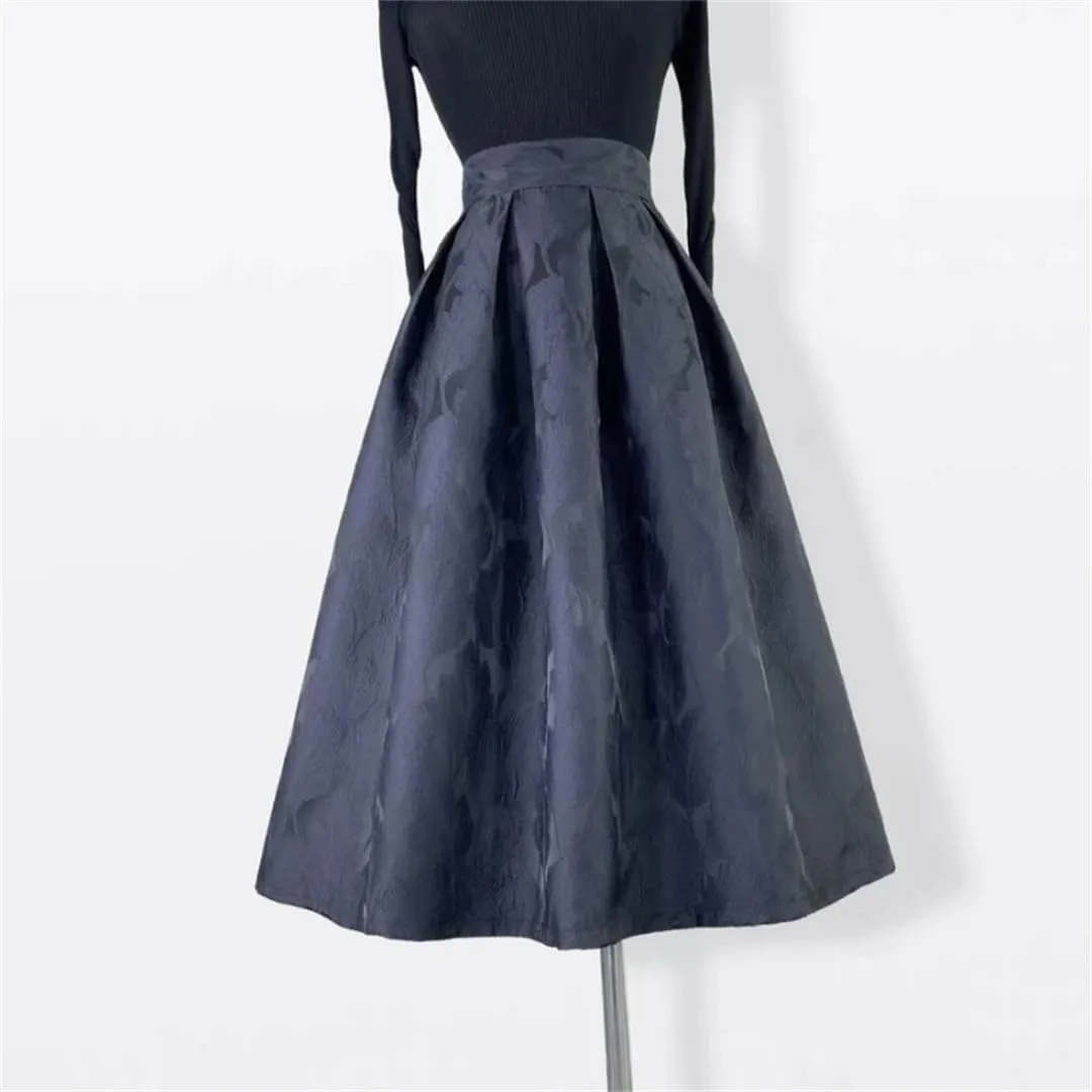 Trend Korean Style Women's Autumn Winter Vintage Elegant High Waist Pleated Long Midi Skirt Office Work