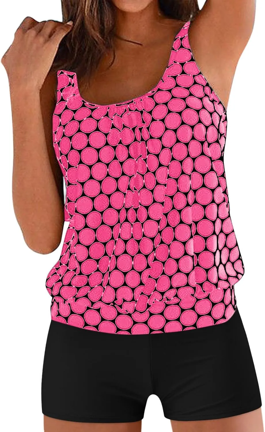 Tummy Control Tankini Swimsuits for Women Plus Size Two Piece Printed Tank Top Swimming Suits with Shorts Athletic Swimwear