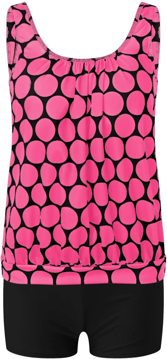 Tummy Control Tankini Swimsuits for Women Plus Size Two Piece Printed Tank Top Swimming Suits with Shorts Athletic Swimwear