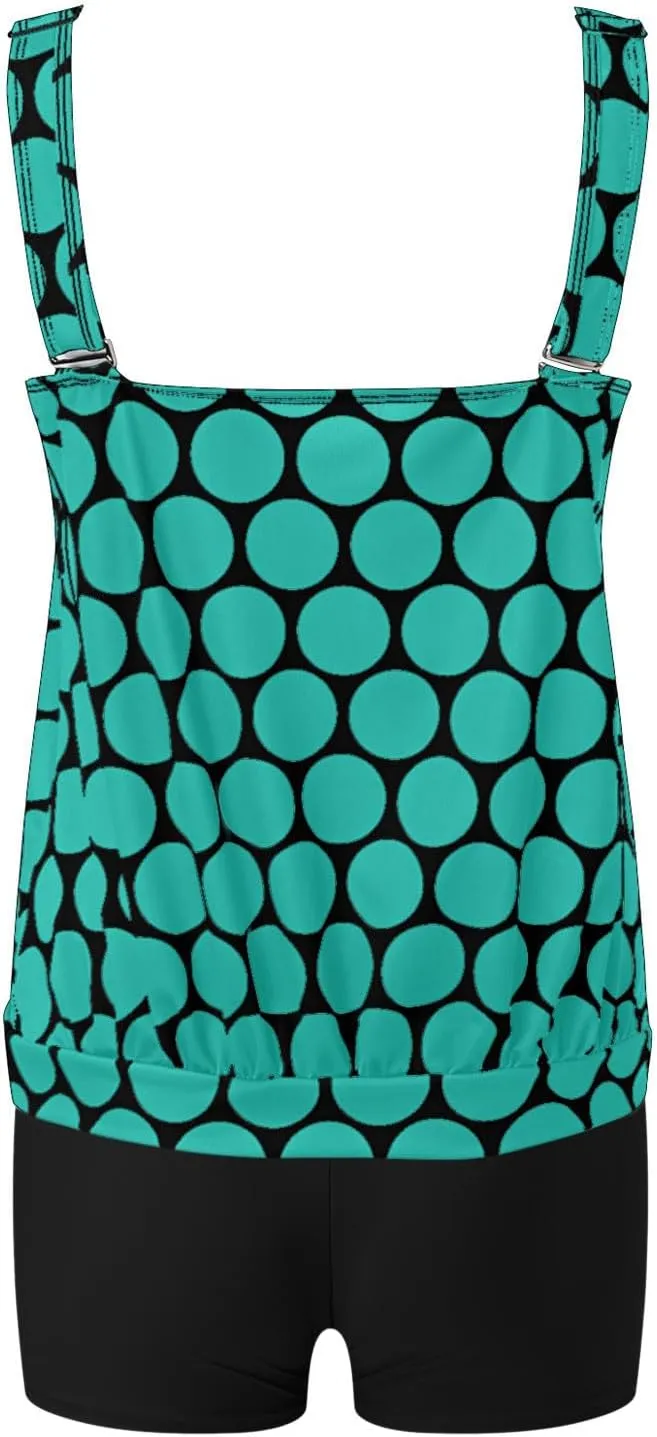 Tummy Control Tankini Swimsuits for Women Plus Size Two Piece Printed Tank Top Swimming Suits with Shorts Athletic Swimwear