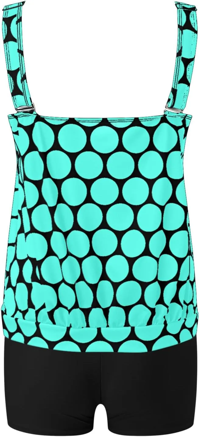 Tummy Control Tankini Swimsuits for Women Plus Size Two Piece Printed Tank Top Swimming Suits with Shorts Athletic Swimwear
