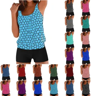 Tummy Control Tankini Swimsuits for Women Plus Size Two Piece Printed Tank Top Swimming Suits with Shorts Athletic Swimwear