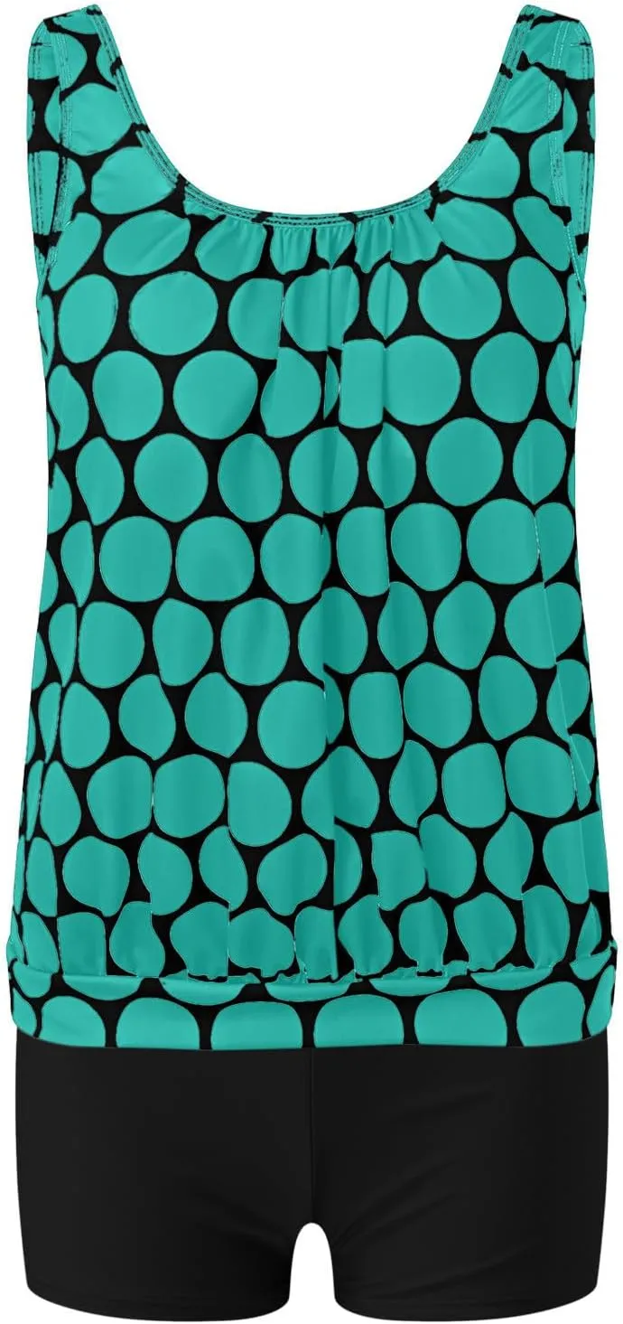 Tummy Control Tankini Swimsuits for Women Plus Size Two Piece Printed Tank Top Swimming Suits with Shorts Athletic Swimwear