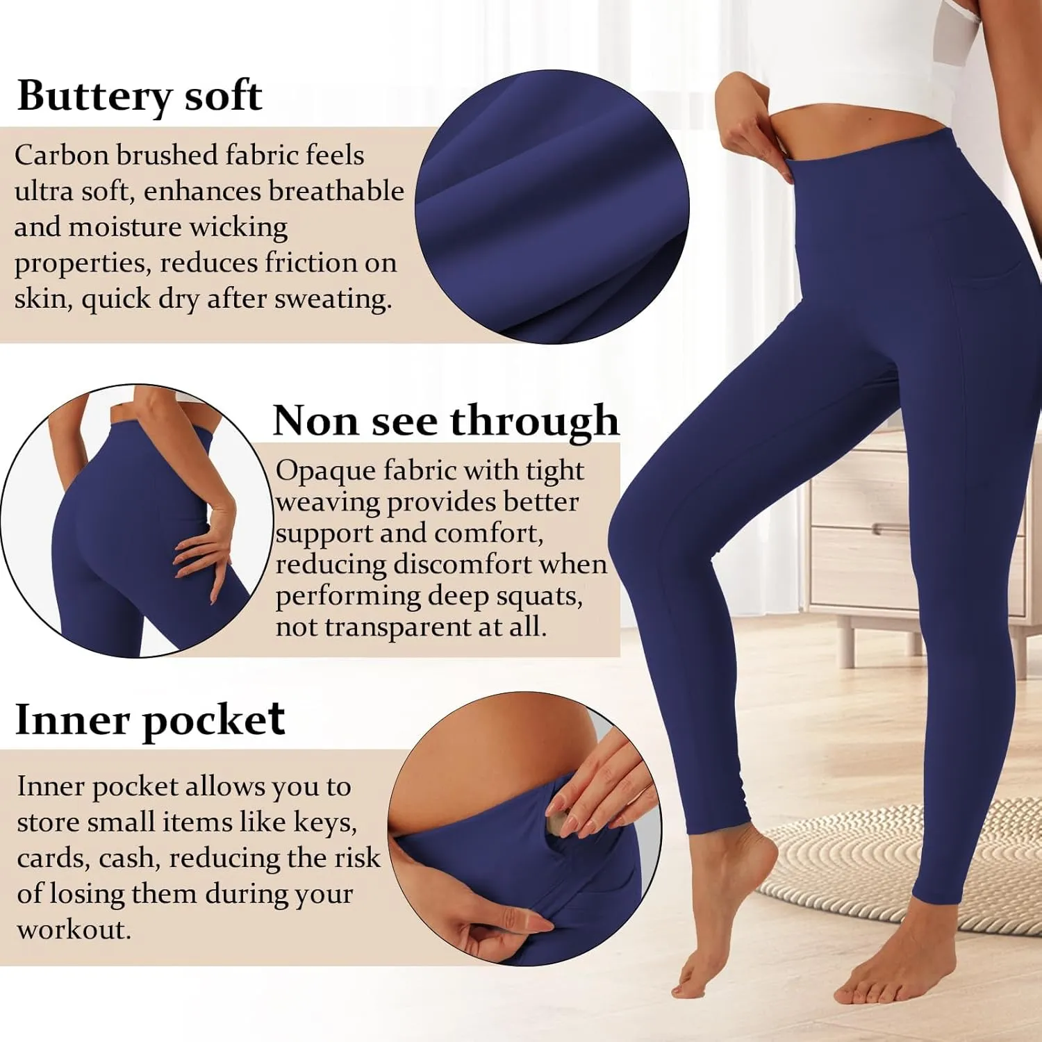 UNACOO Yoga Pants for Women High Waisted Tummy Control Yoga Pants with Pockets Elasticity Yoga Legging