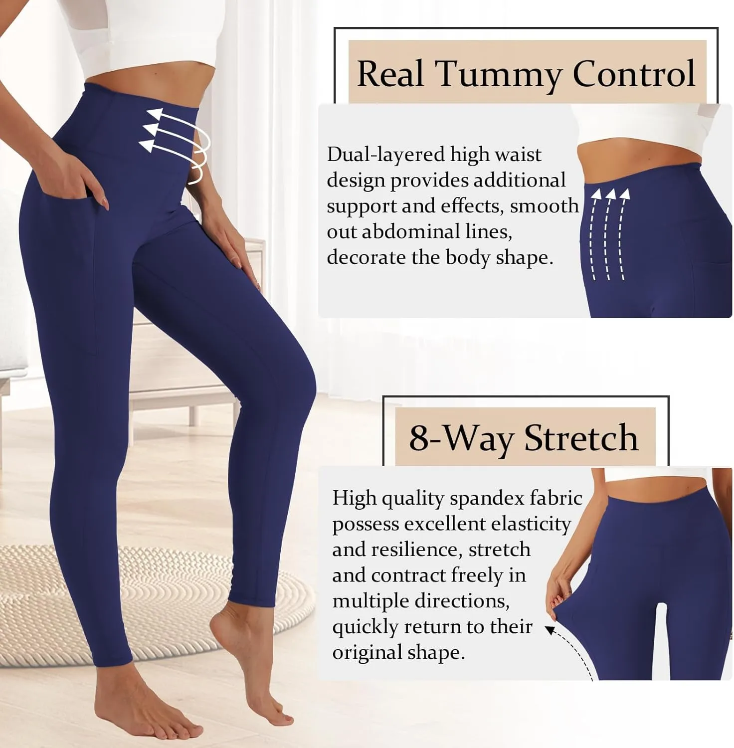 UNACOO Yoga Pants for Women High Waisted Tummy Control Yoga Pants with Pockets Elasticity Yoga Legging