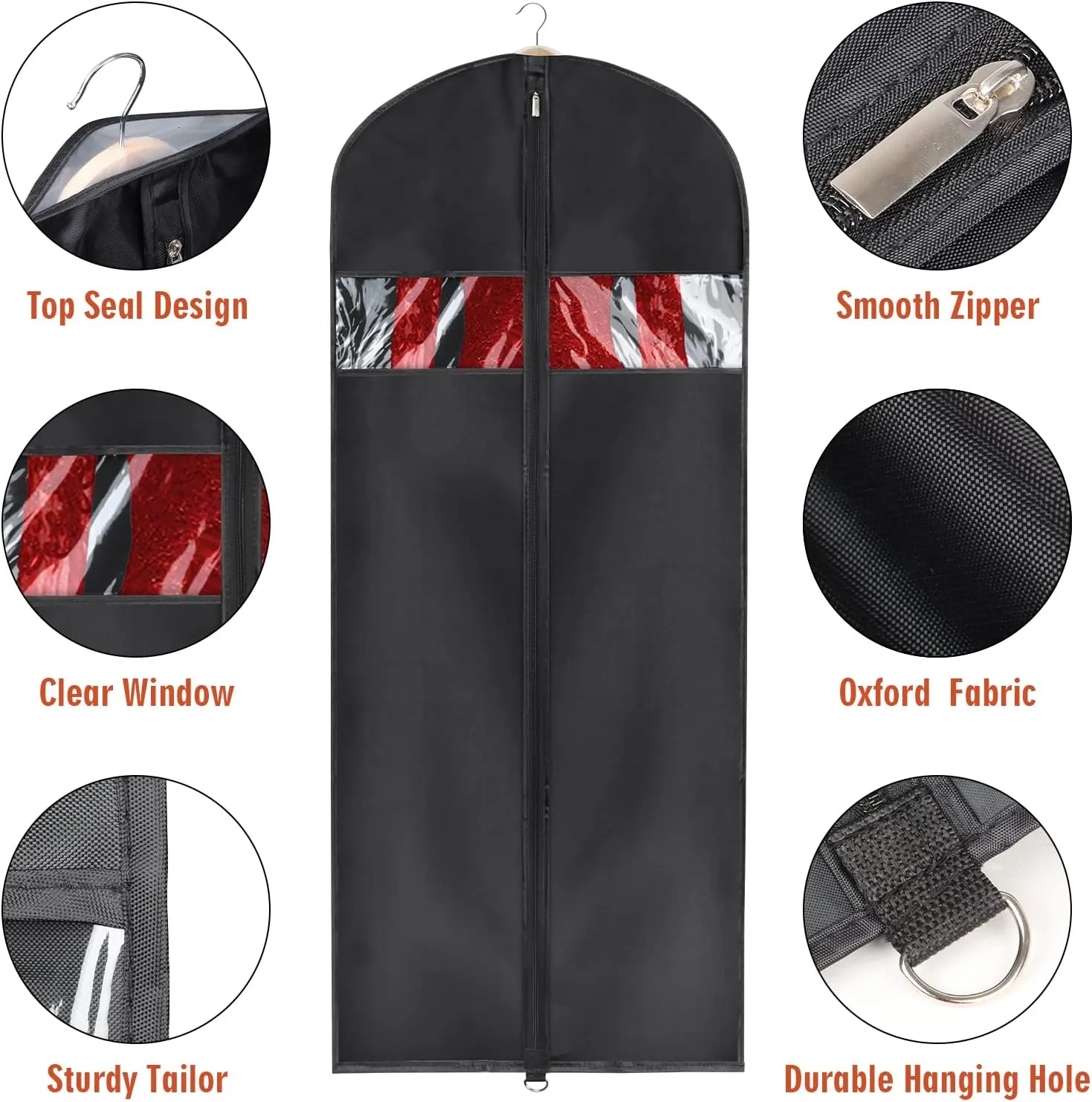 Univivi Garment Bag Suit Bag for Storage and Travel 60 inches, Lightweight Study Full Zipper Washable Suit Cover for Dresses, Suits, Coats, Set of 5