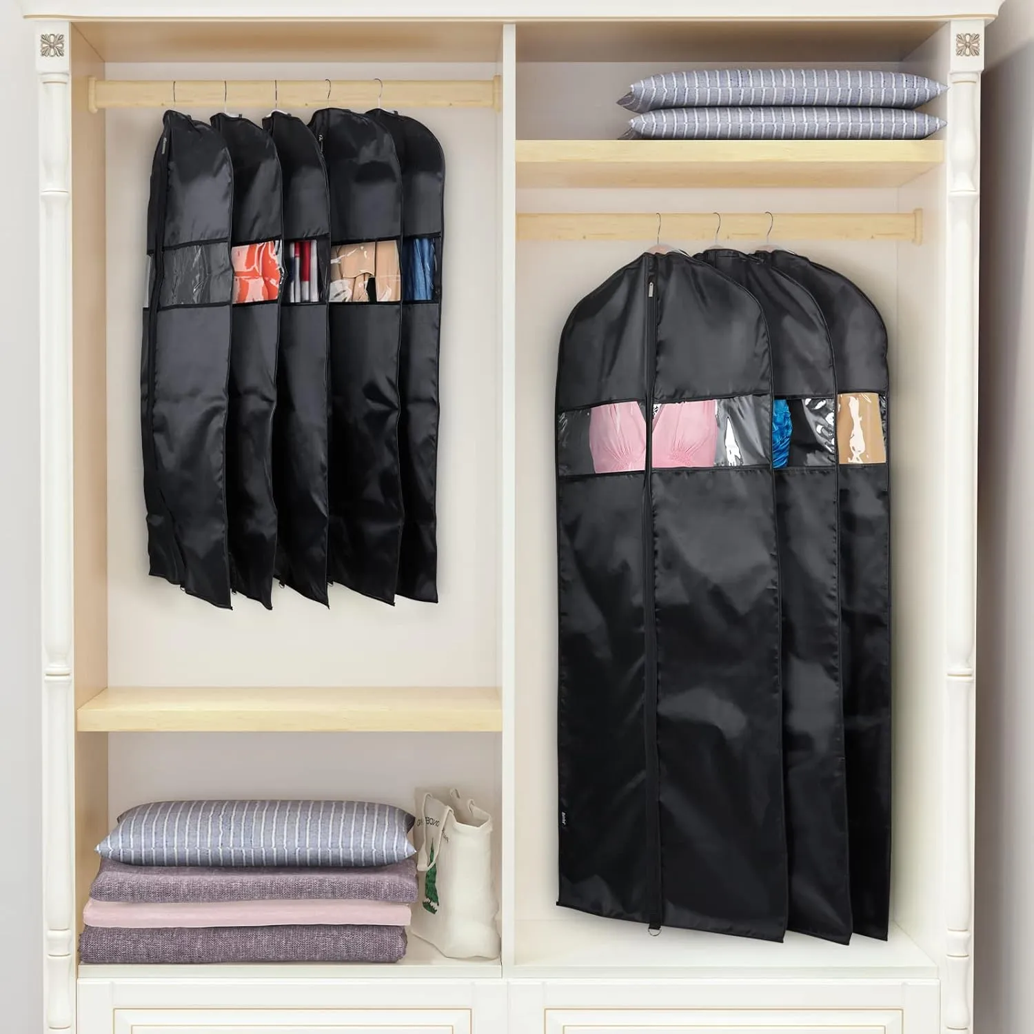 Univivi Garment Bag Suit Bag for Storage and Travel 60 inches, Lightweight Study Full Zipper Washable Suit Cover for Dresses, Suits, Coats, Set of 5