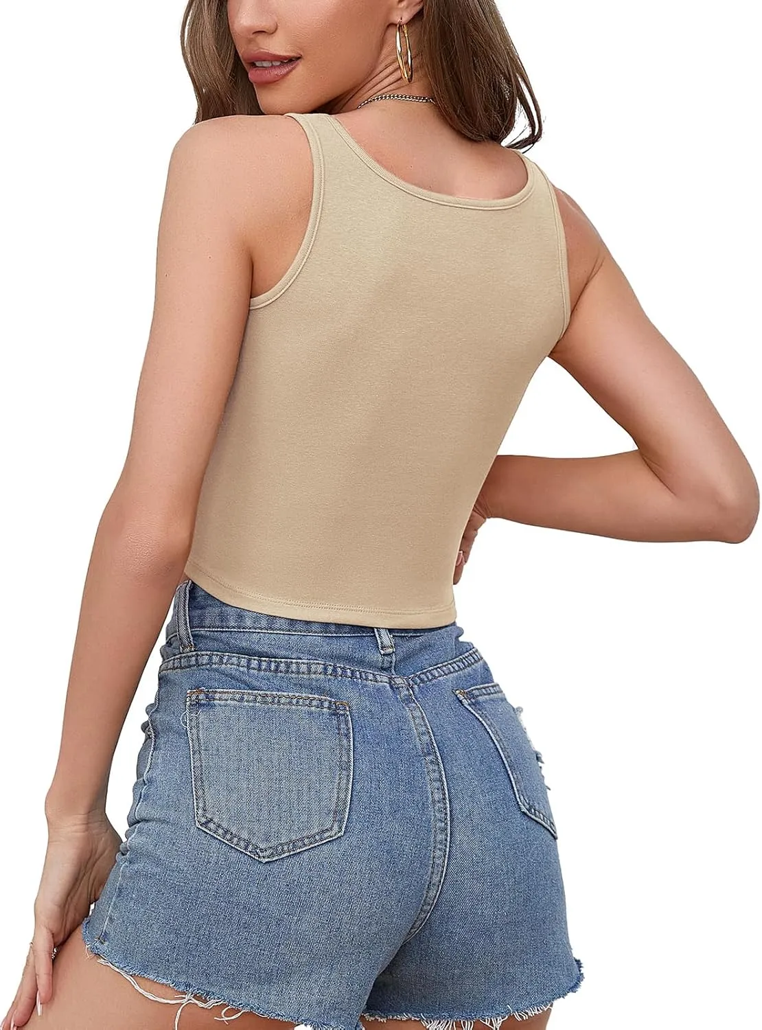 V FOR CITY Crop Tops for Women Front Cutout Cropped Tank Summer Sleeveless Cotton Cami Shirts