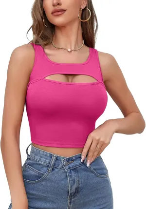 V FOR CITY Crop Tops for Women Front Cutout Cropped Tank Summer Sleeveless Cotton Cami Shirts